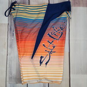Salt Life SLX-QD Mens 30x11 Vapor Stretch Blue Orange Board Shorts Swim‎ Trunks